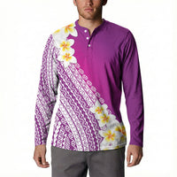 Tahiti Plumeria Tribal Pattern Button Sweatshirt Wave Style Purple LT05 - Polynesian Pride