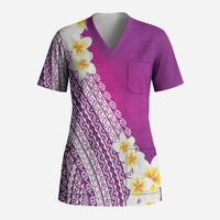 Tahiti Plumeria Tribal Pattern Scrub Top Wave Style Purple LT05 Adult Purple - Polynesian Pride