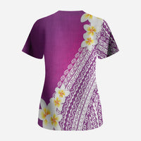 Tahiti Plumeria Tribal Pattern Scrub Top Wave Style Purple LT05 - Polynesian Pride