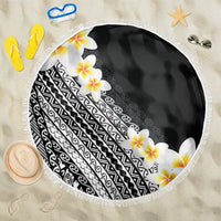 Tahiti Plumeria Tribal Pattern Beach Blanket Wave Style Black LT05 One Size 150cm Black - Polynesian Pride