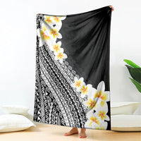 Tahiti Plumeria Tribal Pattern Blanket Wave Style Black LT05 - Polynesian Pride