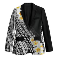 Tahiti Plumeria Tribal Pattern Blazer Wave Style Black LT05 Unisex Black - Polynesian Pride