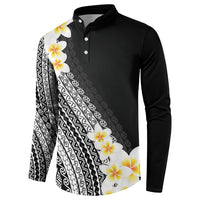 Tahiti Plumeria Tribal Pattern Button Sweatshirt Wave Style Black LT05 - Polynesian Pride