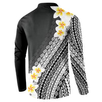 Tahiti Plumeria Tribal Pattern Button Sweatshirt Wave Style Black LT05 - Polynesian Pride