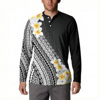 Tahiti Plumeria Tribal Pattern Button Sweatshirt Wave Style Black LT05 - Polynesian Pride
