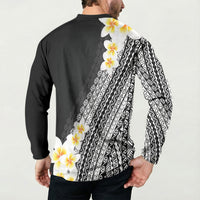 Tahiti Plumeria Tribal Pattern Button Sweatshirt Wave Style Black LT05 - Polynesian Pride