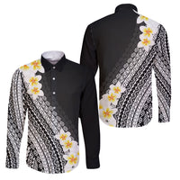 Tahiti Plumeria Tribal Pattern Family Matching Puletasi and Hawaiian Shirt Wave Style Black LT05 Dad's Shirt - Long Sleeve Black - Polynesian Pride