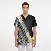 Tahiti Plumeria Tribal Pattern Scrub Top Wave Style Black LT05 - Polynesian Pride