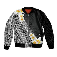 Tahiti Plumeria Tribal Pattern Sleeve Zip Bomber Jacket Wave Style Black LT05 Unisex Black - Polynesian Pride