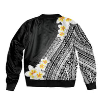 Tahiti Plumeria Tribal Pattern Sleeve Zip Bomber Jacket Wave Style Black LT05 - Polynesian Pride