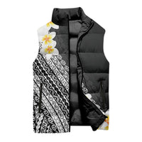 Tahiti Plumeria Tribal Pattern Sleeveless Puffer Jacket Wave Style Black LT05 - Polynesian Pride