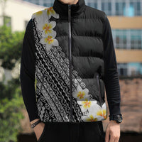 Tahiti Plumeria Tribal Pattern Sleeveless Puffer Jacket Wave Style Black LT05 - Polynesian Pride