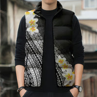 Tahiti Plumeria Tribal Pattern Sleeveless Puffer Jacket Wave Style Black LT05 - Polynesian Pride