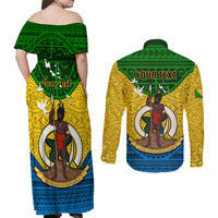 Personalized Vanuatu Malampa Province Couples Matching Off Shoulder Maxi Dress and Long Sleeve Button Shirts Coat Of Arms And Namele Fern Polynesian Pattern LT05 - Polynesian Pride