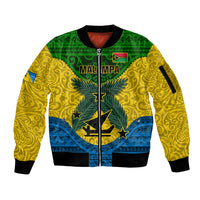 Personalized Vanuatu Malampa Province Sleeve Zip Bomber Jacket Coat Of Arms And Namele Fern Polynesian Pattern LT05 Unisex Yellow - Polynesian Pride
