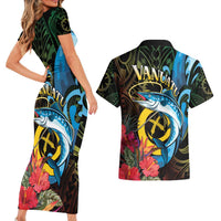 Vanuatu Fishing Couples Matching Short Sleeve Bodycon Dress and Hawaiian Shirt It's Time To Fish LT05 - Polynesian Pride