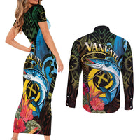 Vanuatu Fishing Couples Matching Short Sleeve Bodycon Dress and Long Sleeve Button Shirt It's Time To Fish LT05 - Polynesian Pride