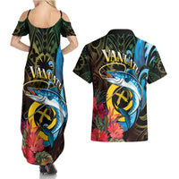 Vanuatu Fishing Couples Matching Summer Maxi Dress and Hawaiian Shirt It's Time To Fish LT05 - Polynesian Pride