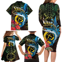 Vanuatu Fishing Family Matching Long Sleeve Bodycon Dress and Hawaiian Shirt It's Time To Fish LT05 - Polynesian Pride