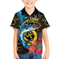 Vanuatu Fishing Family Matching Off Shoulder Maxi Dress and Hawaiian Shirt It's Time To Fish LT05 Son's Shirt Black - Polynesian Pride