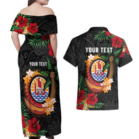 Personalised French Polynesia Outrigger Canoe Race Couples Matching Off Shoulder Maxi Dress and Hawaiian Shirt Tropical Vibe LT05 - Polynesian Pride