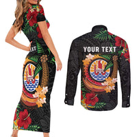 Personalised French Polynesia Outrigger Canoe Race Couples Matching Short Sleeve Bodycon Dress and Long Sleeve Button Shirt Tropical Vibe LT05 - Polynesian Pride