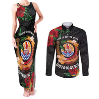 Personalised French Polynesia Outrigger Canoe Race Couples Matching Tank Maxi Dress and Long Sleeve Button Shirt Tropical Vibe LT05 Black - Polynesian Pride