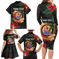 Personalised French Polynesia Outrigger Canoe Race Family Matching Long Sleeve Bodycon Dress and Hawaiian Shirt Tropical Vibe LT05 - Polynesian Pride