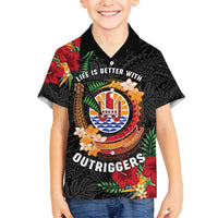 Personalised French Polynesia Outrigger Canoe Race Family Matching Off Shoulder Maxi Dress and Hawaiian Shirt Tropical Vibe LT05 Son's Shirt Black - Polynesian Pride
