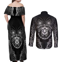 Aotearoa Toitu Te Tiriti Couples Matching Off Shoulder Maxi Dress and Long Sleeve Button Shirt Ka Mua Ka Muri LT05 - Polynesian Pride