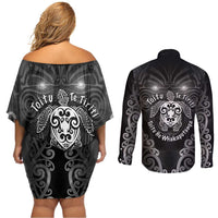 Aotearoa Toitu Te Tiriti Couples Matching Off Shoulder Short Dress and Long Sleeve Button Shirt Ka Mua Ka Muri LT05 - Polynesian Pride