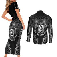 Aotearoa Toitu Te Tiriti Couples Matching Short Sleeve Bodycon Dress and Long Sleeve Button Shirt Ka Mua Ka Muri LT05 - Polynesian Pride