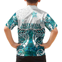New Zealand Aotearoa Kia Ora Family Matching Off Shoulder Short Dress and Hawaiian Shirt Paua Shell Maori Silver Fern LT05 - Polynesian Pride