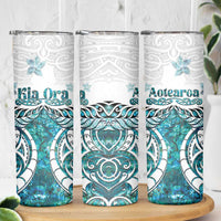 New Zealand Aotearoa Kia Ora Skinny Tumbler Paua Shell Maori Silver Fern LT05 - Polynesian Pride