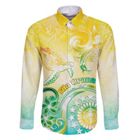 Personalised Cook Islands Kia Orana Family Matching Off Shoulder Long Sleeve Dress and Hawaiian Shirt Polynesian Turtle With Circle Stars LT05 Dad's Shirt - Long Sleeve Yellow - Polynesian Pride