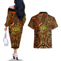 New Zealand Tamanuitera The Sun Couples Matching Off The Shoulder Long Sleeve Dress and Hawaiian Shirt Maori Pattern LT05 - Polynesian Pride