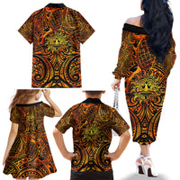 New Zealand Tamanuitera The Sun Family Matching Off The Shoulder Long Sleeve Dress and Hawaiian Shirt Maori Pattern LT05 - Polynesian Pride