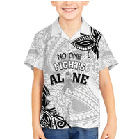 Personalised Polynesia Brain Cancer Family Matching Mermaid Dress and Hawaiian Shirt No One Fights Alone LT05 Son's Shirt White - Polynesian Pride