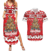Personalised New Zealand Christmas In July Couples Matching Summer Maxi Dress and Hawaiian Shirt Maori Kiwi Xmas Tree - Red LT05 Red - Polynesian Pride