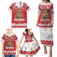 Personalised New Zealand Christmas In July Family Matching Puletasi and Hawaiian Shirt Maori Kiwi Xmas Tree - Red LT05 - Polynesian Pride
