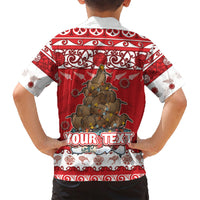 Personalised New Zealand Christmas In July Family Matching Short Sleeve Bodycon Dress and Hawaiian Shirt Maori Kiwi Xmas Tree - Red LT05 - Polynesian Pride