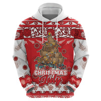 Personalised New Zealand Christmas In July Hoodie Maori Kiwi Xmas Tree - Red LT05 - Polynesian Pride