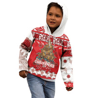 Personalised New Zealand Christmas In July Kid Hoodie Maori Kiwi Xmas Tree - Red LT05 - Polynesian Pride