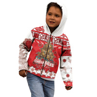 Personalised New Zealand Christmas In July Kid Hoodie Maori Kiwi Xmas Tree - Red LT05 - Polynesian Pride