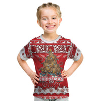 Personalised New Zealand Christmas In July Kid T Shirt Maori Kiwi Xmas Tree - Red LT05 Red - Polynesian Pride
