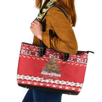 New Zealand Christmas In July Leather Tote Bag Maori Kiwi Xmas Tree - Red LT05 Red - Polynesian Pride