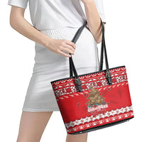 New Zealand Christmas In July Leather Tote Bag Maori Kiwi Xmas Tree - Red LT05 - Polynesian Pride