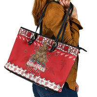 New Zealand Christmas In July Leather Tote Bag Maori Kiwi Xmas Tree - Red LT05 - Polynesian Pride