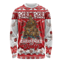 Personalised New Zealand Christmas In July Long Sleeve Shirt Maori Kiwi Xmas Tree - Red LT05 Unisex Red - Polynesian Pride