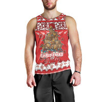 Personalised New Zealand Christmas In July Men Tank Top Maori Kiwi Xmas Tree - Red LT05 - Polynesian Pride